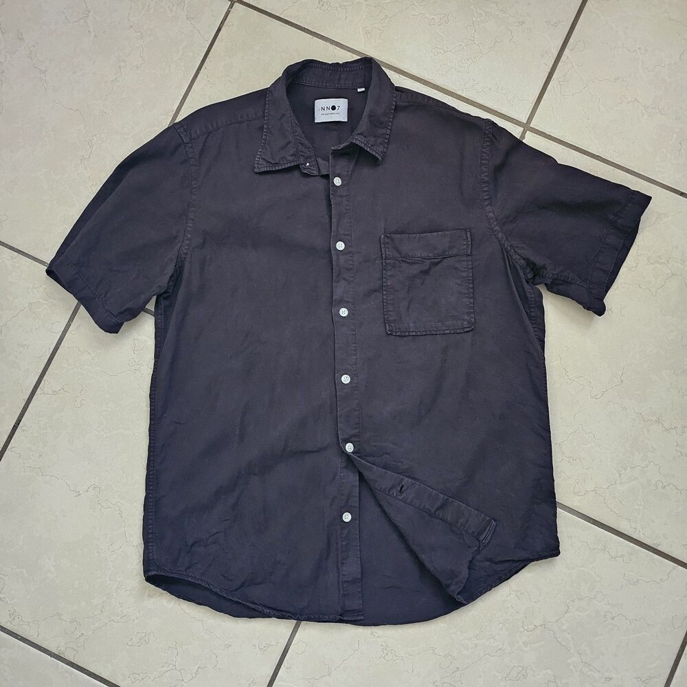 NN07 No Nationality Men's Large Short Sleeve Shirt Black 100% Tencel Made Turkey
